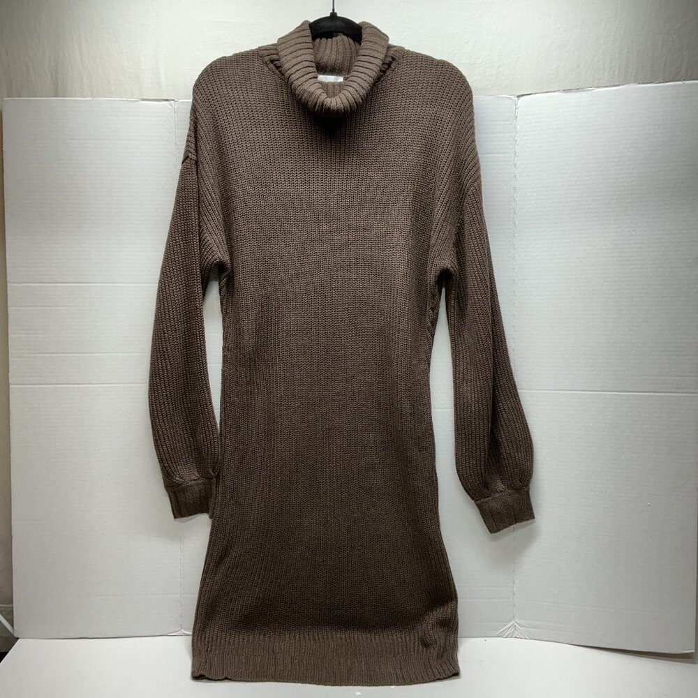 XS DRESS Ribbed Turtleneck Sweater Dress Belle by Kim Gravel-BROWN $54